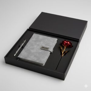 Premium Corporate Gift Set with Customized Diary, Pen & Decorative Rose